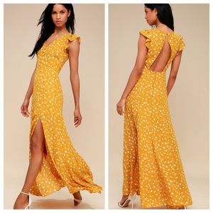 Lulus Mustard Yellow Floral Print Backless Dress